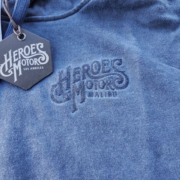 Heroes Motors Men Washed Navy Cotton Terry Pullover Kangaroo Hoodie Size XXL - Picture 4 of 5